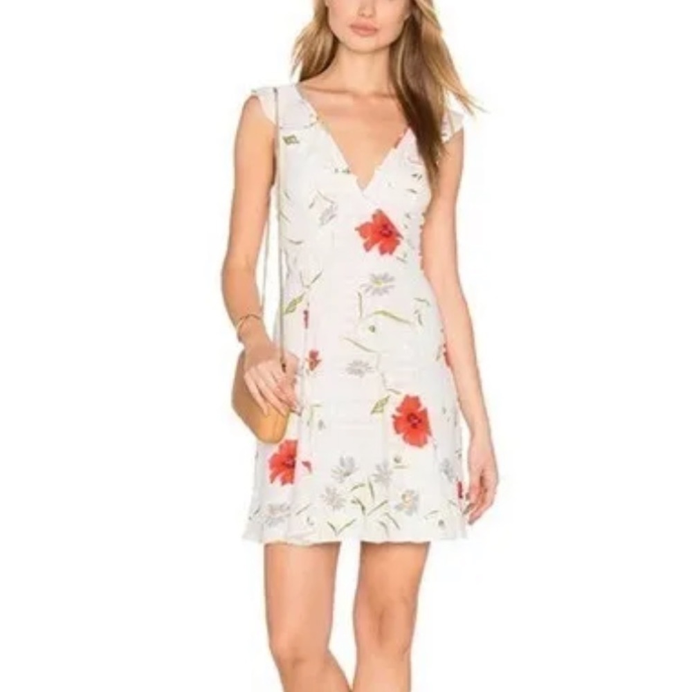 Revolve Privacy Please Polk Plaid Floral Mini Dress White Open Back Ruffle - Picture 2 of 8